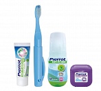 PIERROT ceļojuma komplekts - zobu pasta 30 ml + skalošanas līdzeklis 100 ml + zobu diegs 30m + zobu birste 1 gab.
